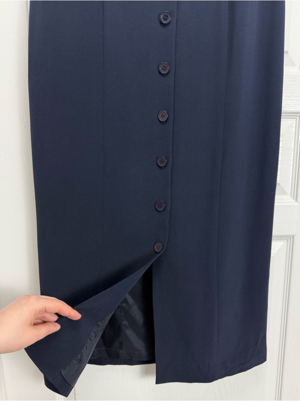 Vintage 90s Silk Button Up Dress Size 8 Navy Blue Talbots - Picture 6 of 10